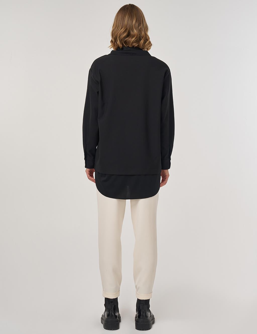 Çift Görünümlü Rahat Kesim Tunik Siyah 