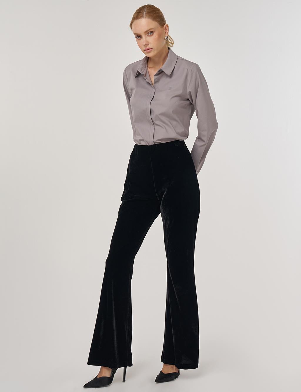 Flared Velvet Trousers in Black