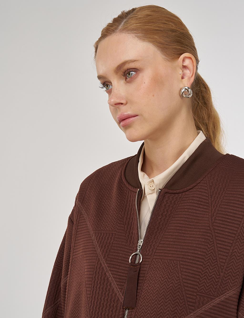 College Collar Textured Topcoat in Dark Brown