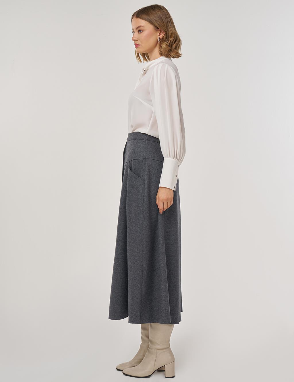 Düğmeli Keçe Etek Füme