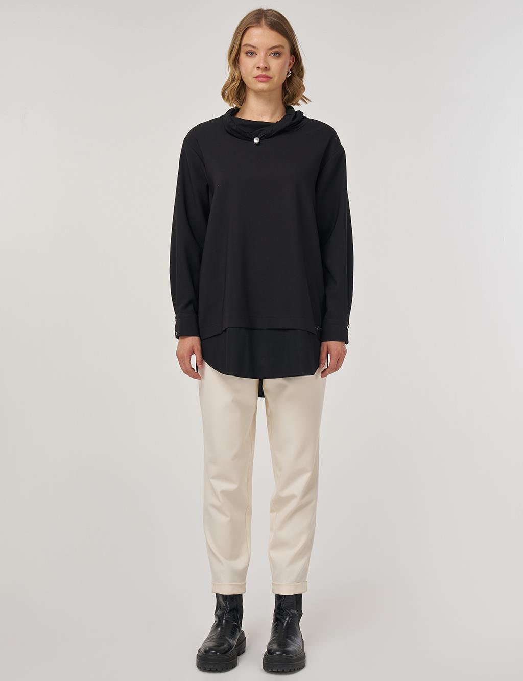 Çift Görünümlü Rahat Kesim Tunik Siyah 