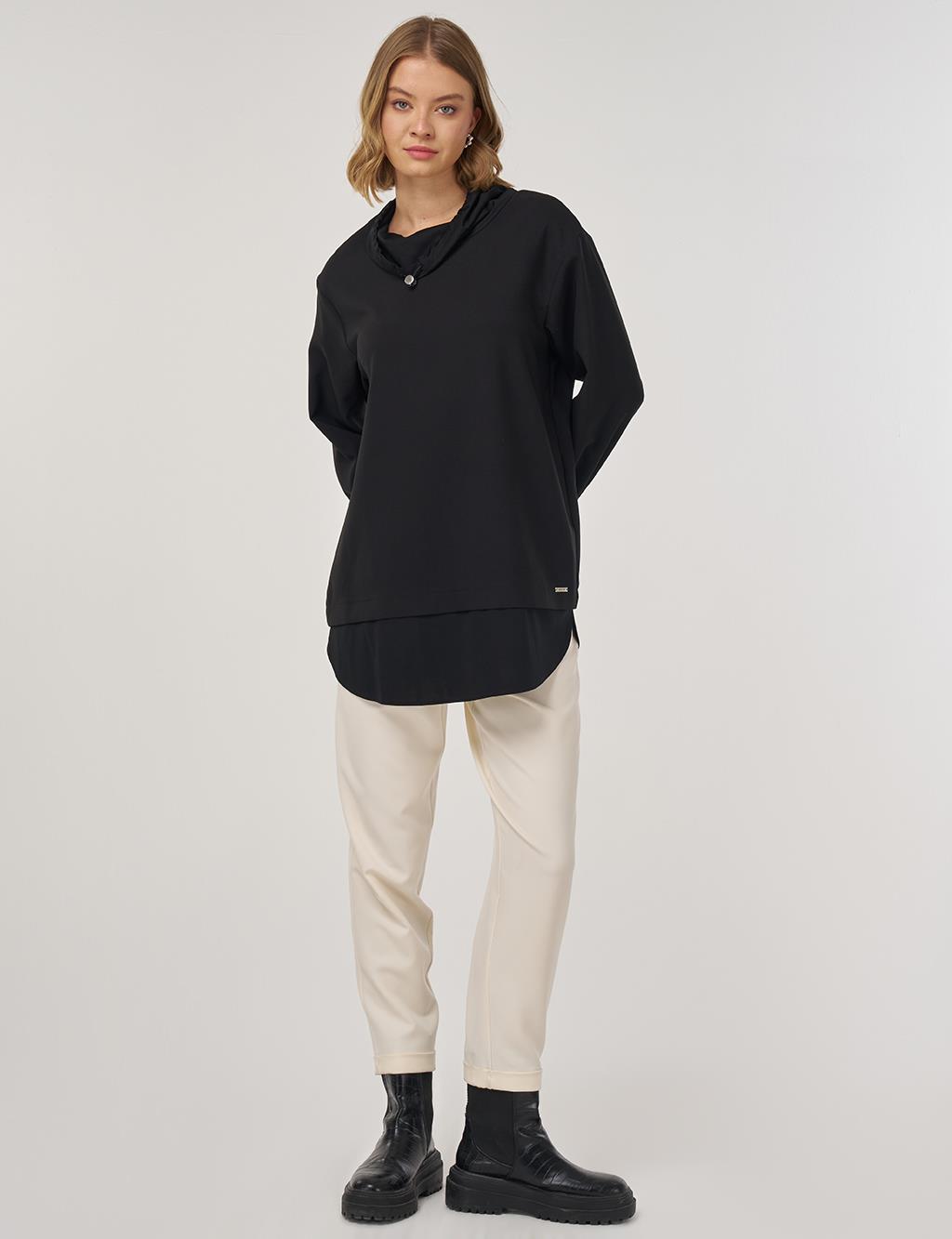 Çift Görünümlü Rahat Kesim Tunik Siyah 