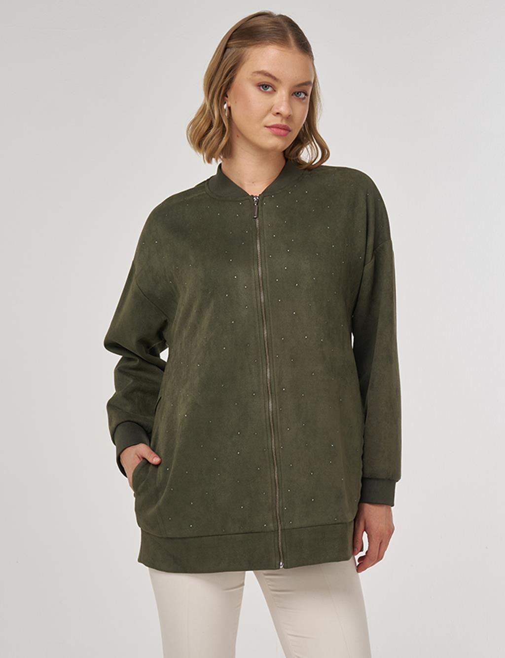 Hotfix Printed Suede Jacket in Dark Khaki