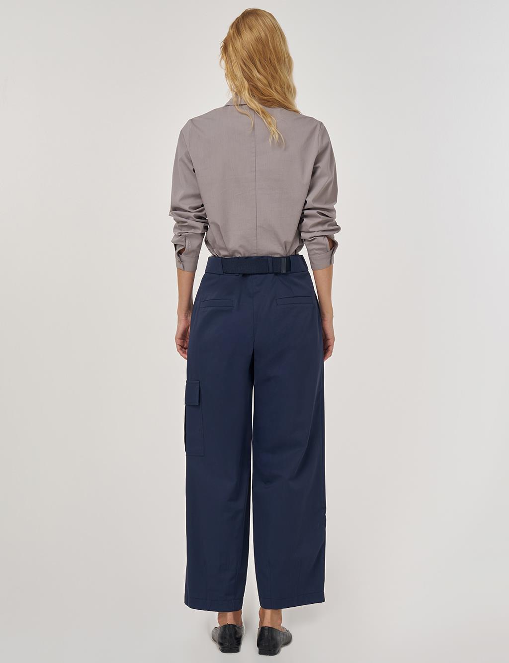 Kemer Detaylı Rahat Kesim Pantolon Koyu Lacivert 