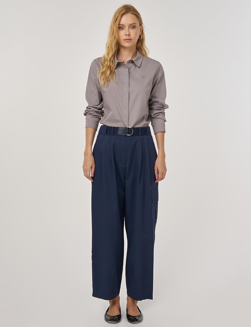 Kemer Detaylı Rahat Kesim Pantolon Koyu Lacivert 