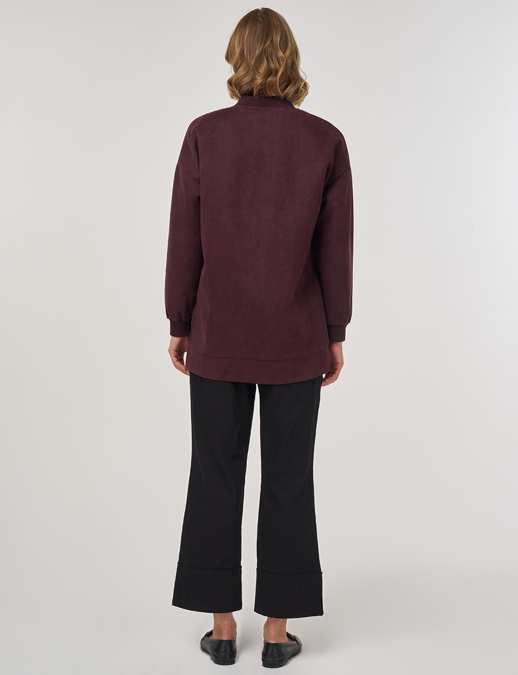 Hotfix Baskılı Süet Ceket Koyu Bordo