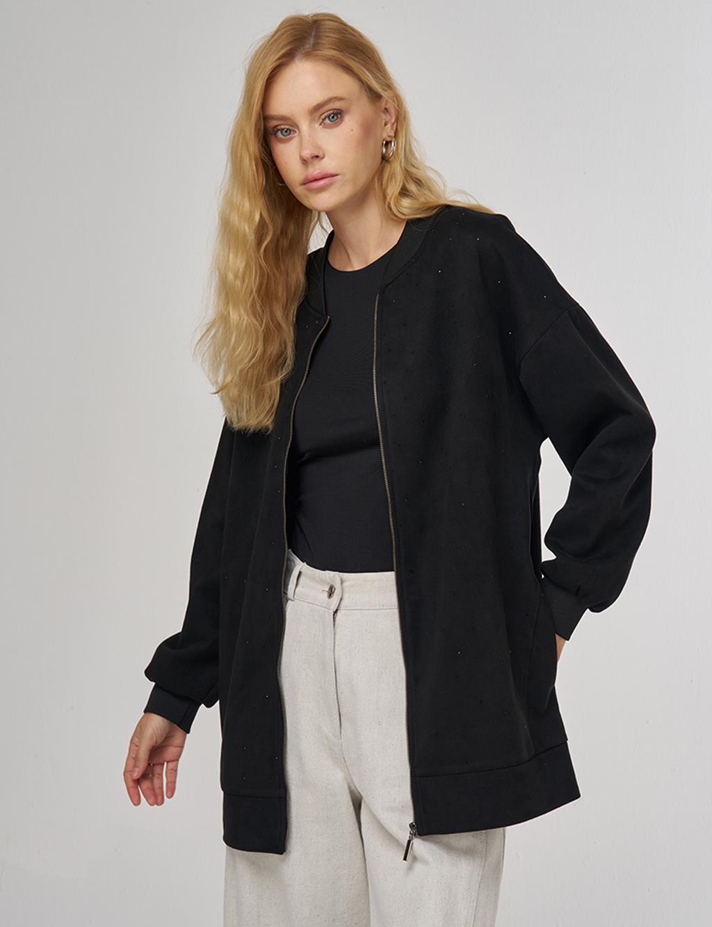 Hotfix Printed Suede Jacket in Black