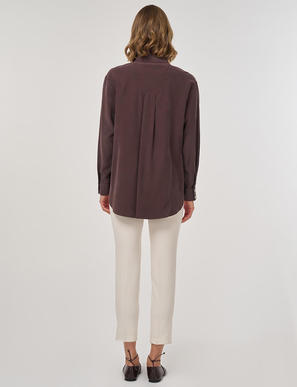 Çıt Çıt Kapamalı Geniş Yaka Tunik Koyu Kahve