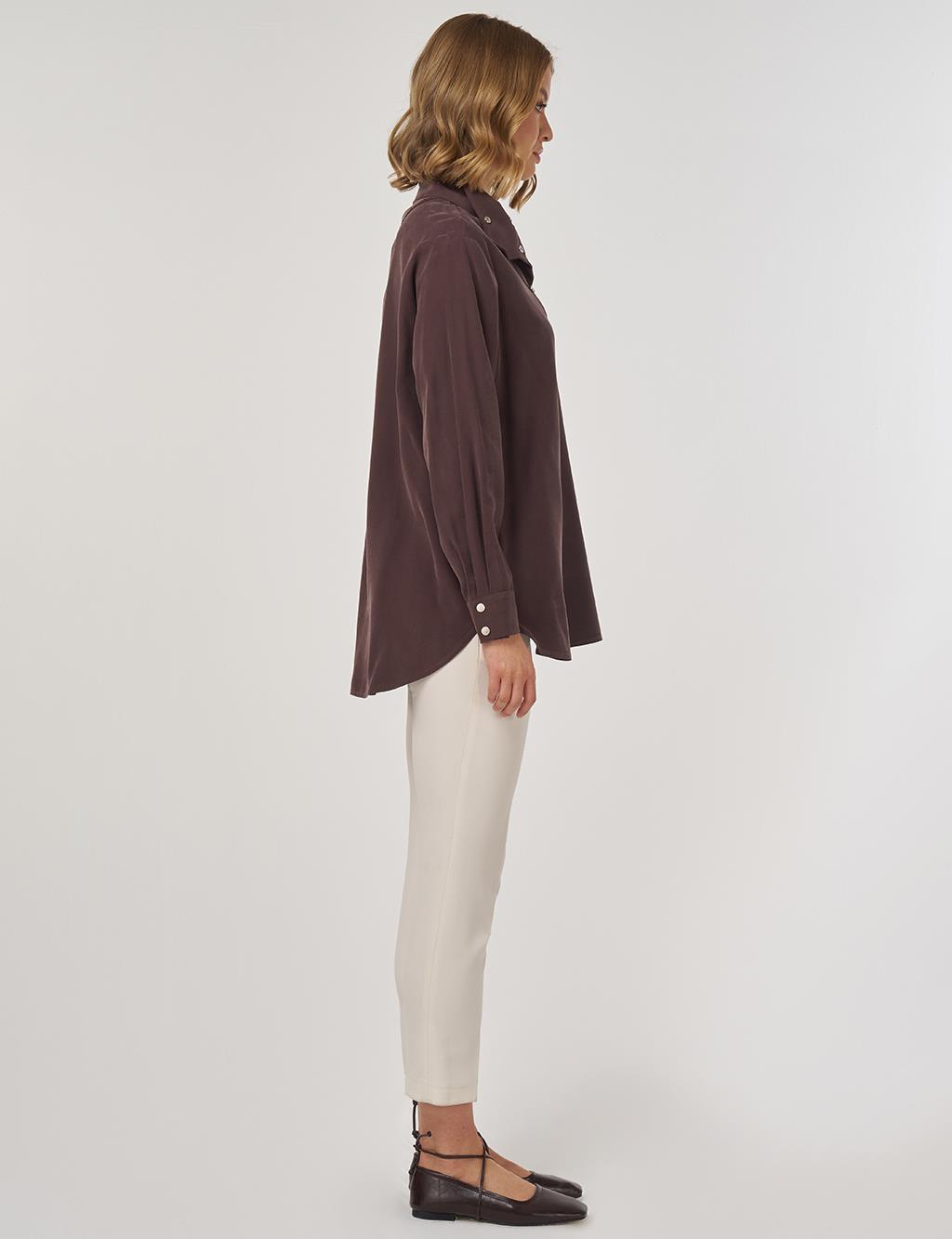 Çıt Çıt Kapamalı Geniş Yaka Tunik Koyu Kahve