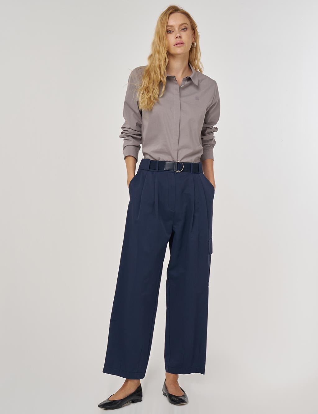 Kemer Detaylı Rahat Kesim Pantolon Koyu Lacivert 