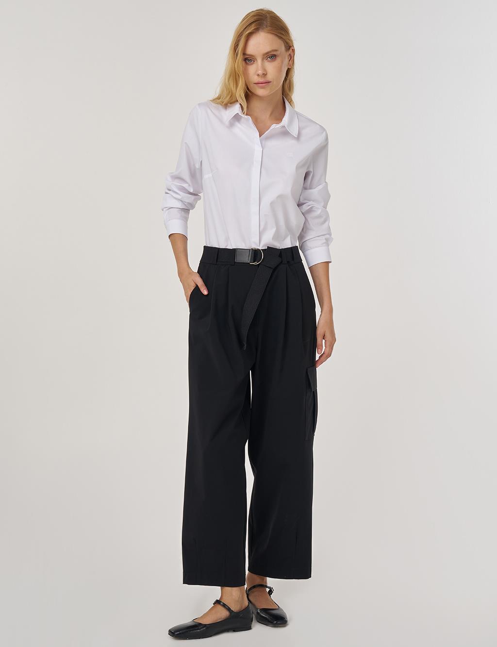 Kemer Detaylı Rahat Kesim Pantolon Siyah 