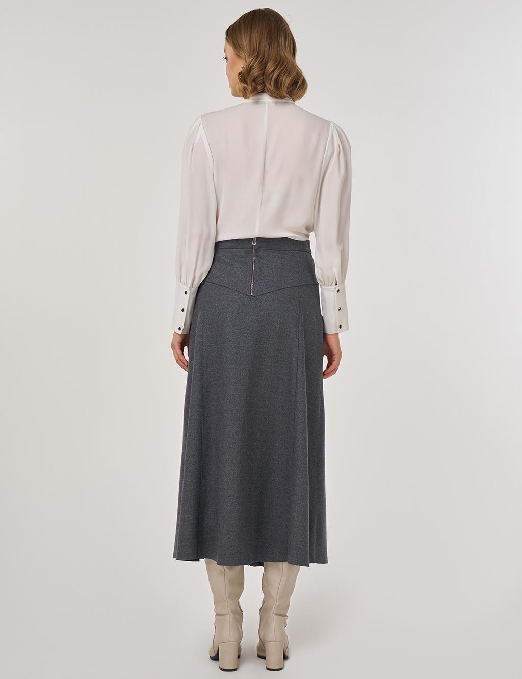 Düğmeli Keçe Etek Füme