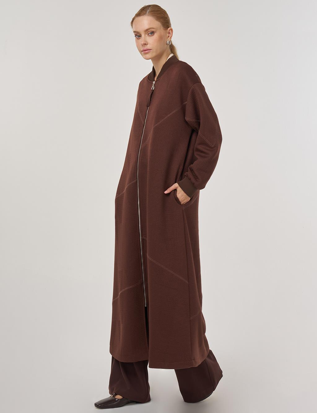 College Collar Textured Topcoat in Dark Brown