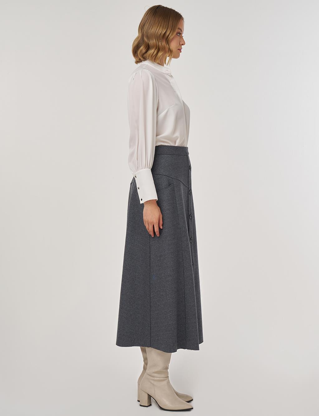 Düğmeli Keçe Etek Füme