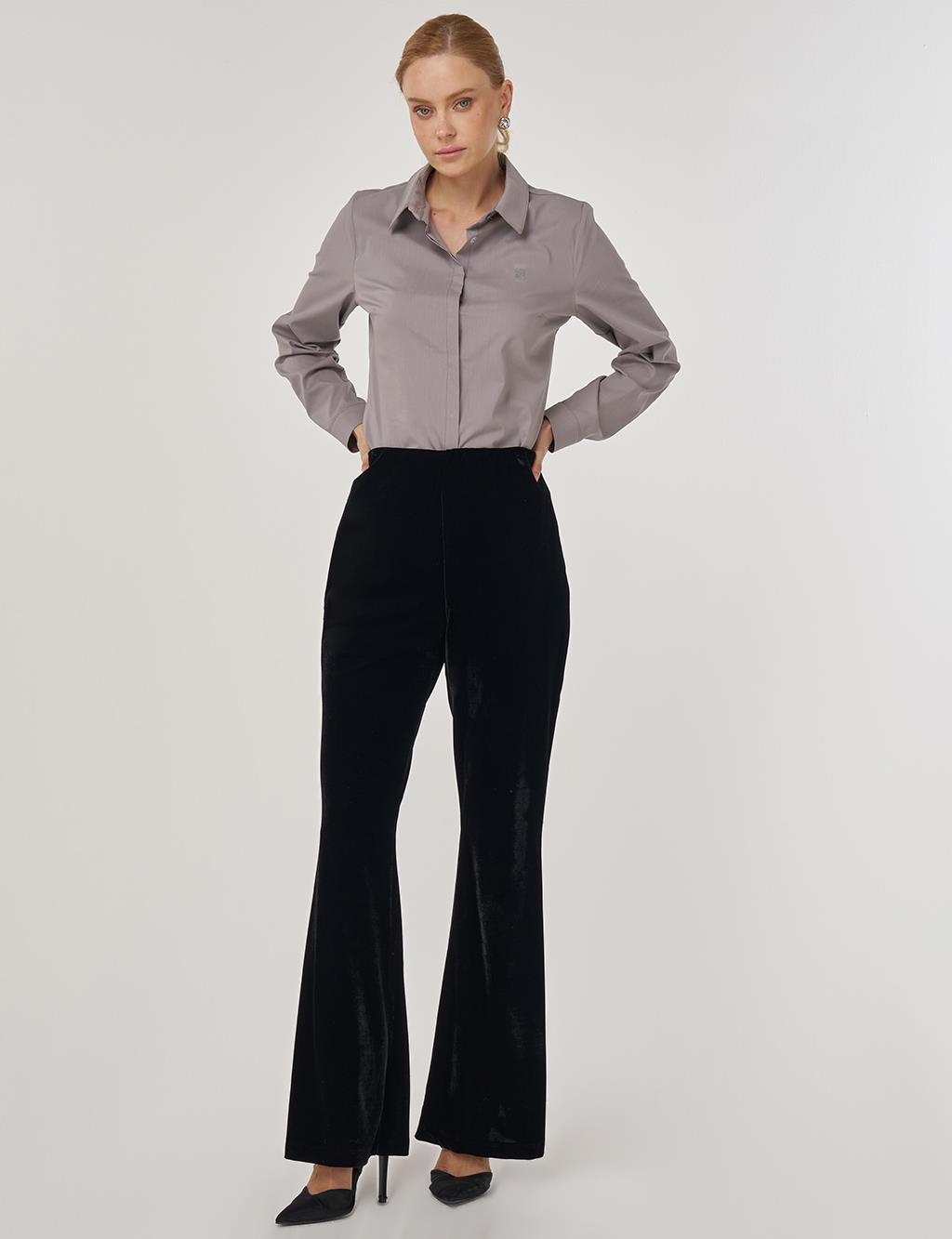 Flared Velvet Trousers in Black