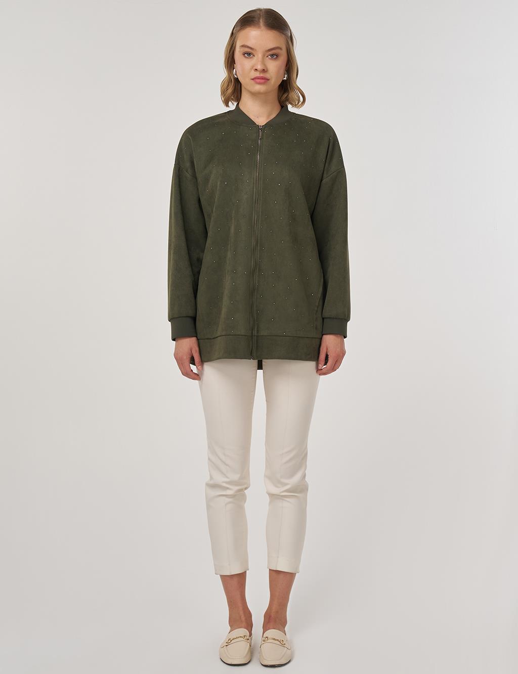 Hotfix Printed Suede Jacket in Dark Khaki