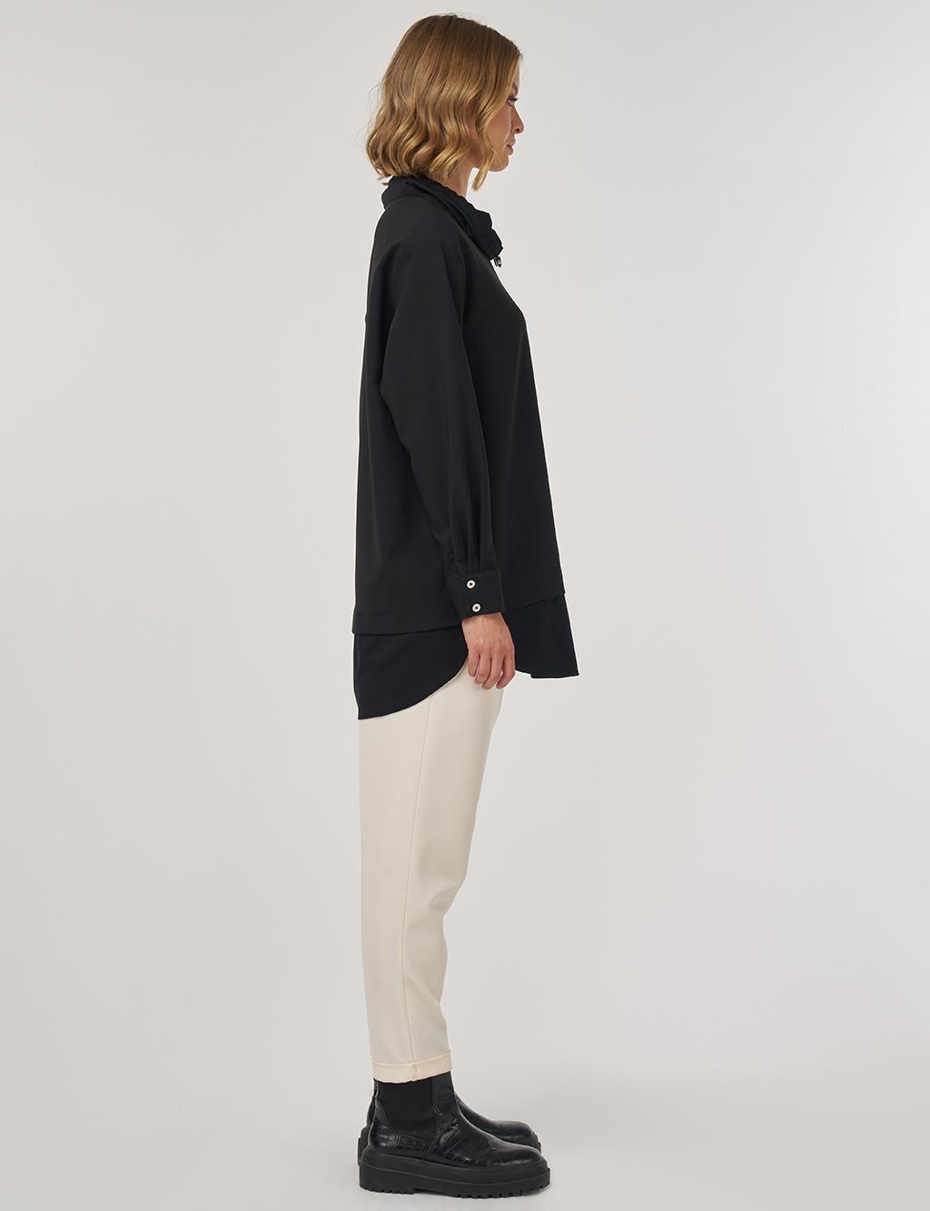 Çift Görünümlü Rahat Kesim Tunik Siyah 