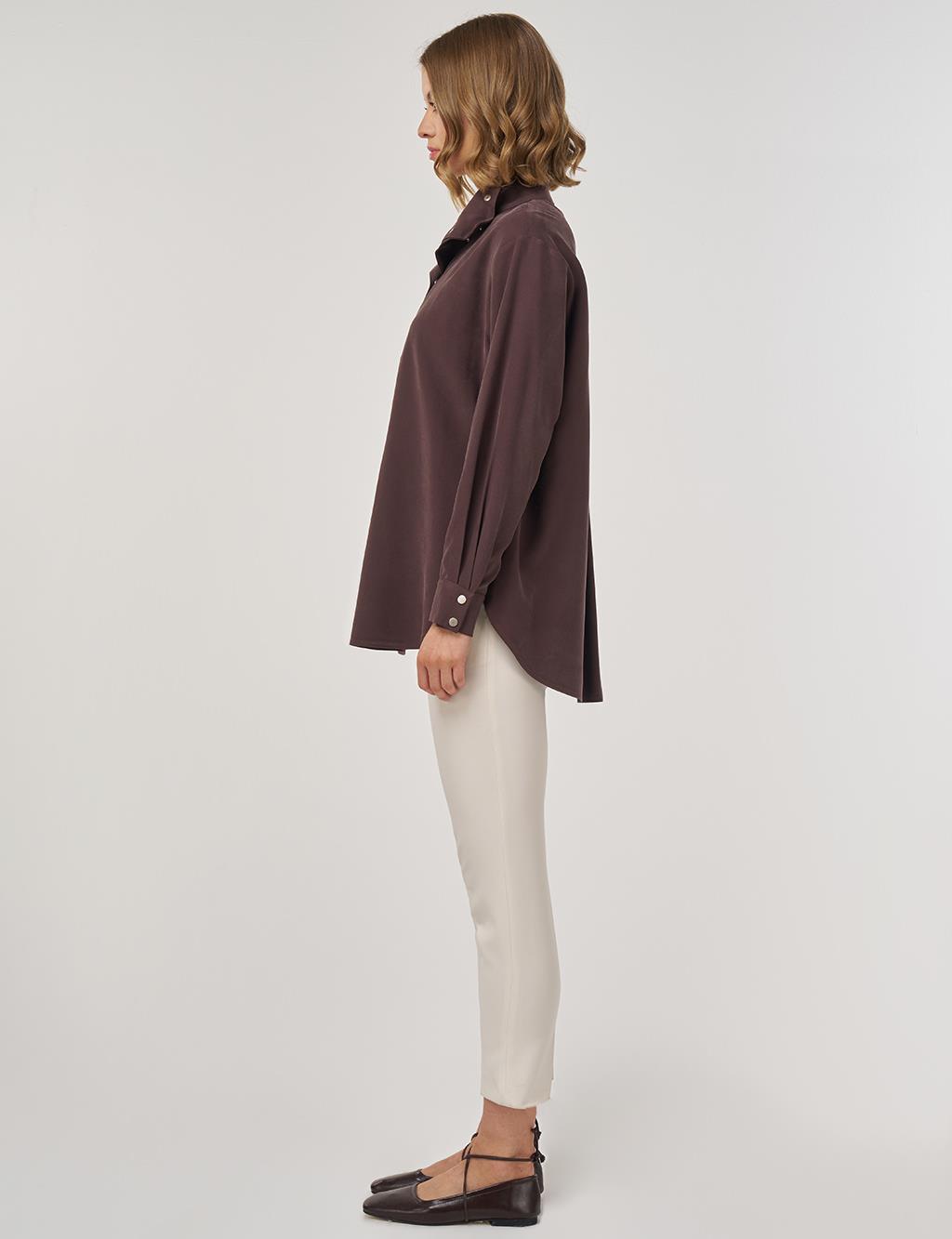 Çıt Çıt Kapamalı Geniş Yaka Tunik Koyu Kahve
