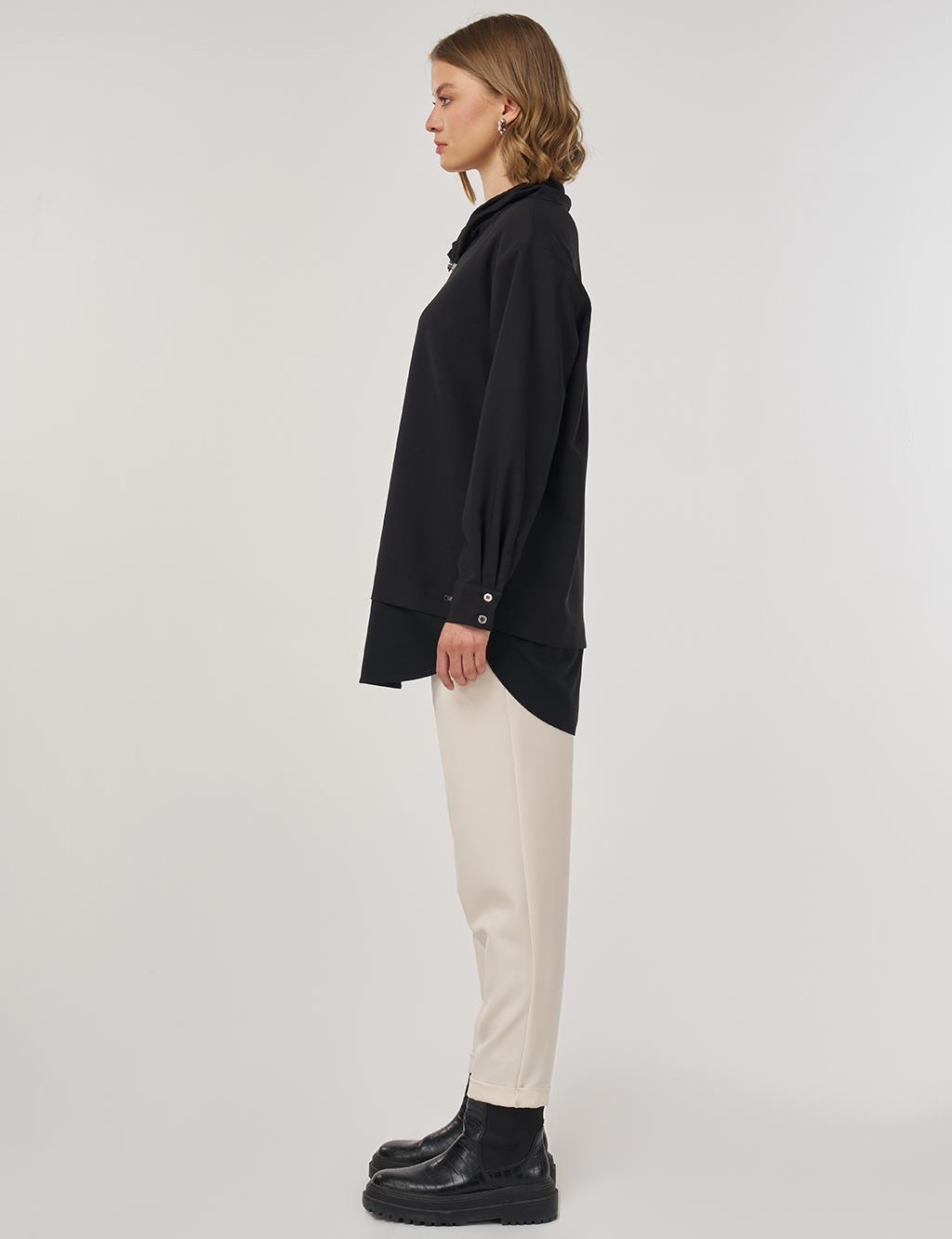 Çift Görünümlü Rahat Kesim Tunik Siyah 