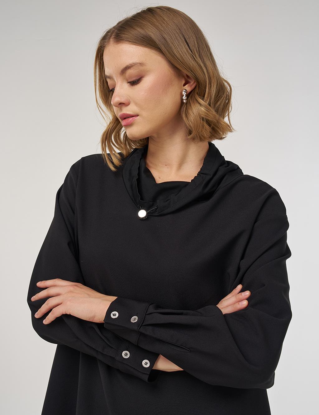 Çift Görünümlü Rahat Kesim Tunik Siyah 