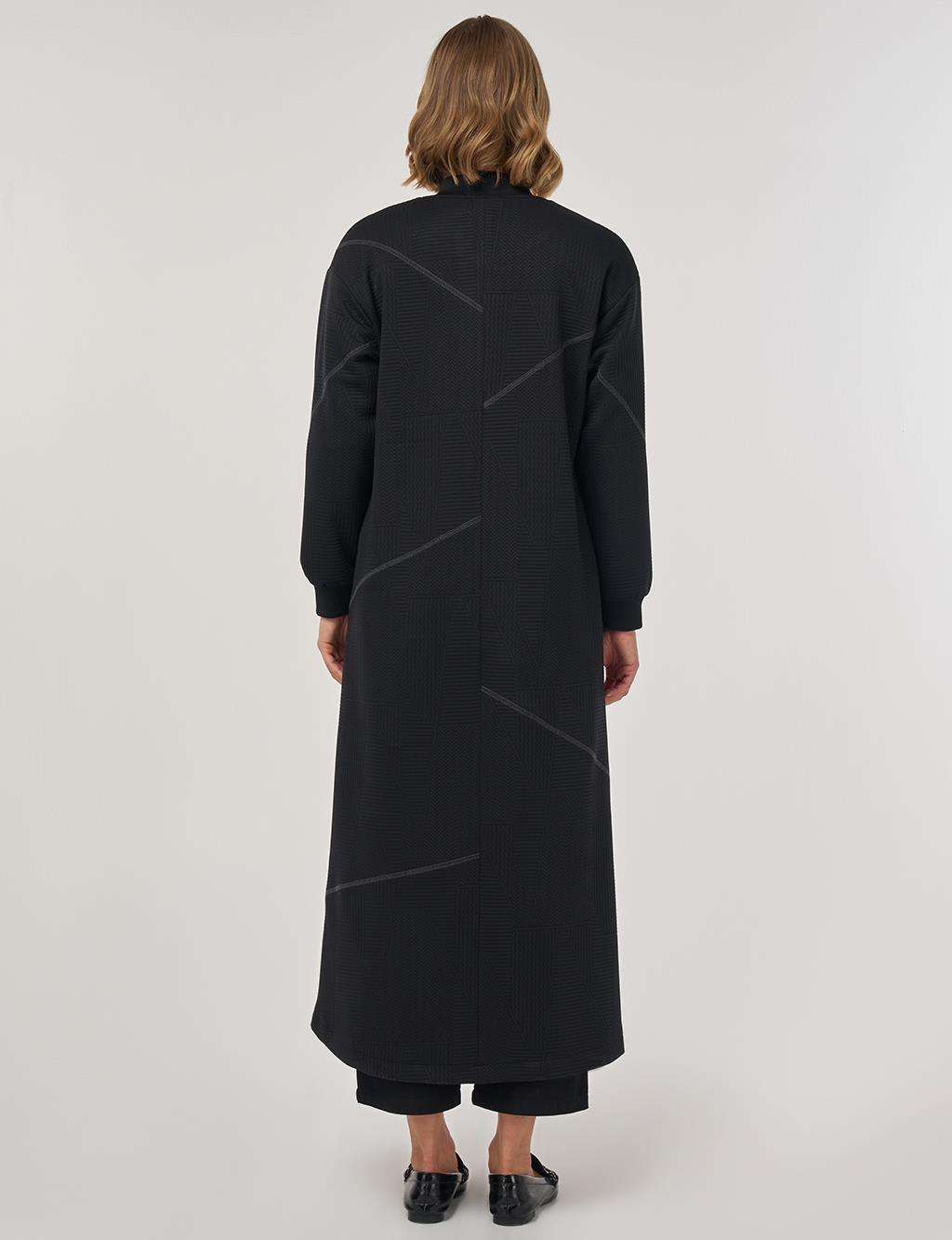 College Collar Textured Topcoat in Black