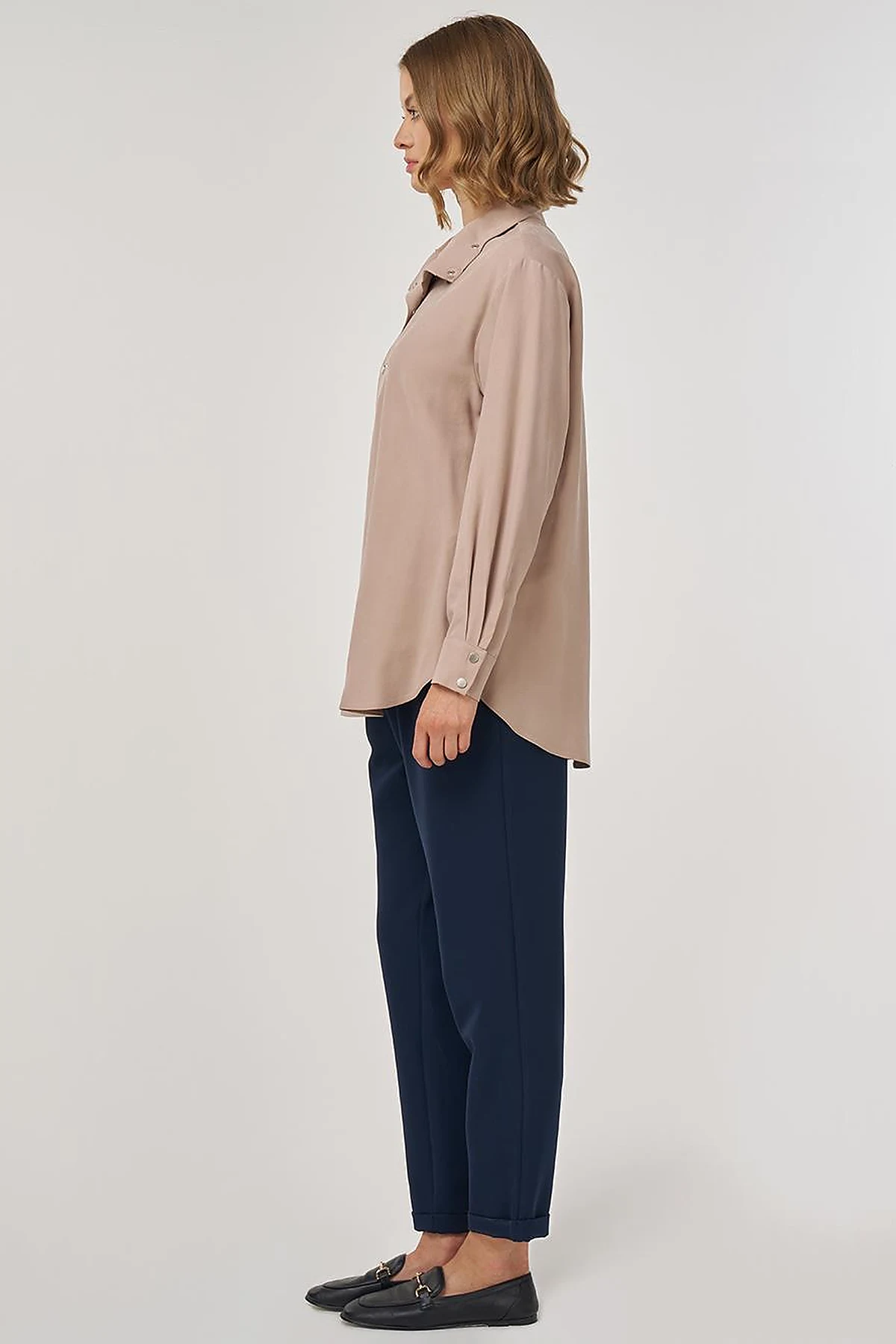 Snap-Front Wide-Neck Tunic in Mink
