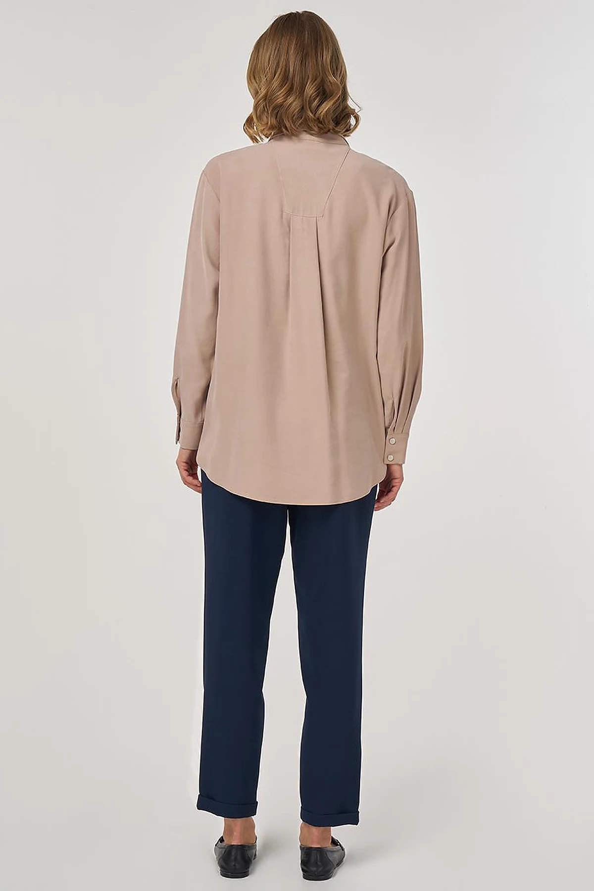 Snap-Front Wide-Neck Tunic in Mink