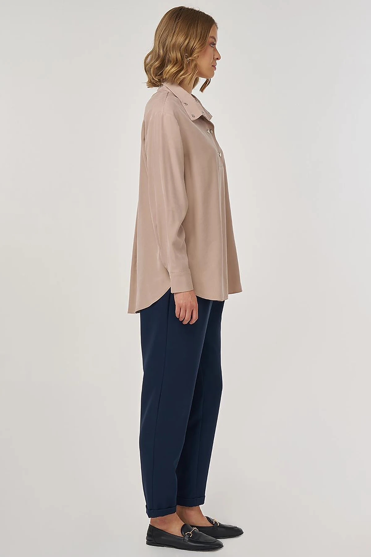 Snap-Front Wide-Neck Tunic in Mink