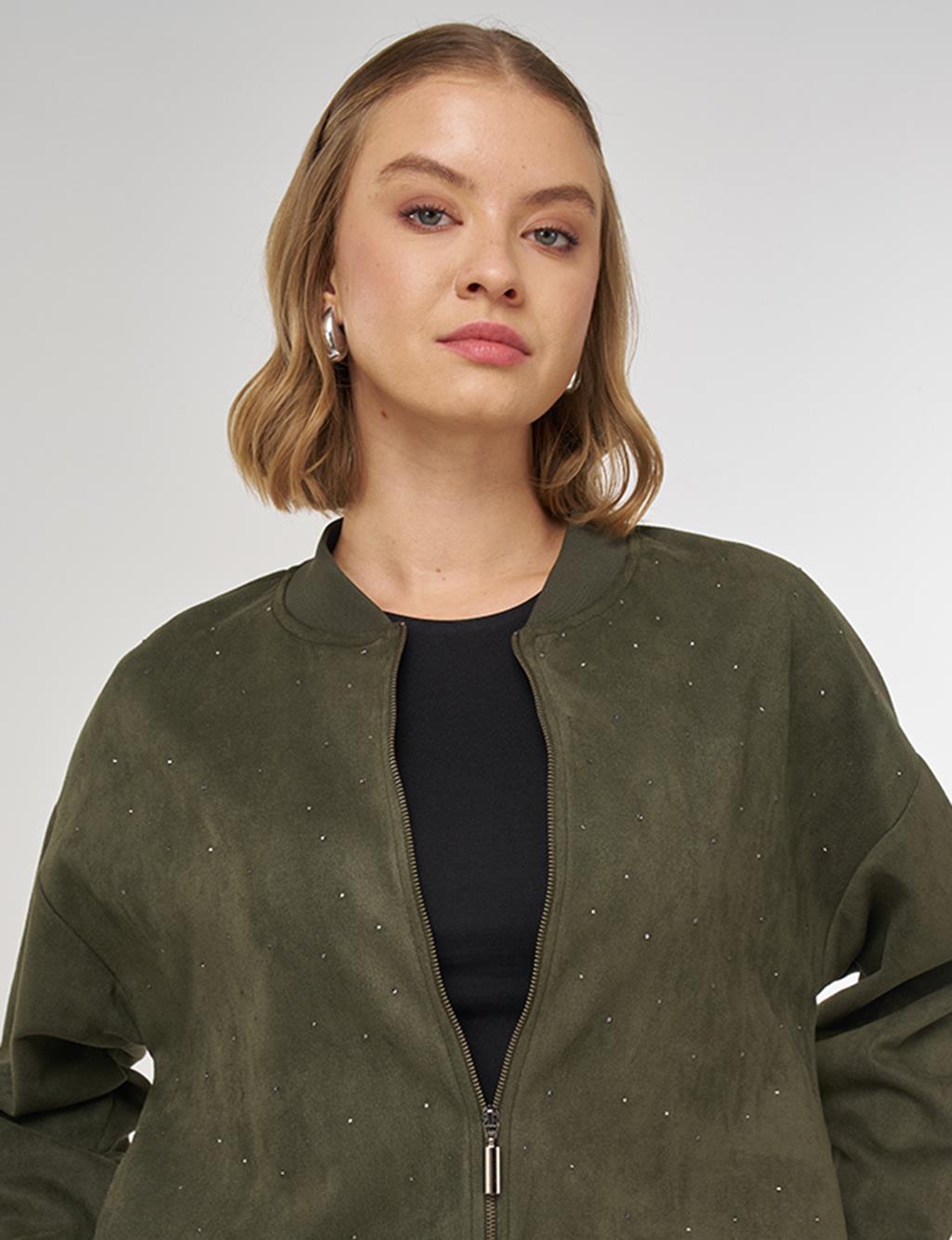Hotfix Printed Suede Jacket in Dark Khaki