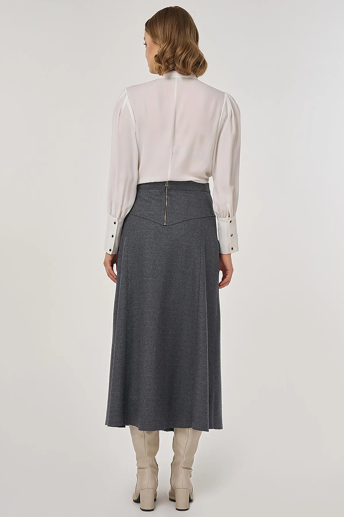 Buttoned Felt Skirt in Smoke