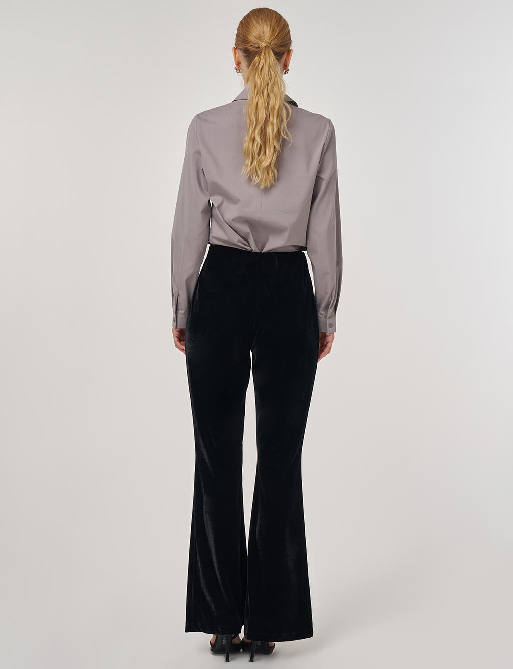 Flared Velvet Trousers in Black
