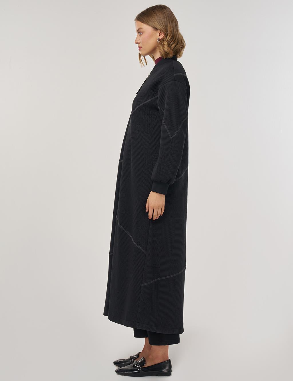 College Collar Textured Topcoat in Black