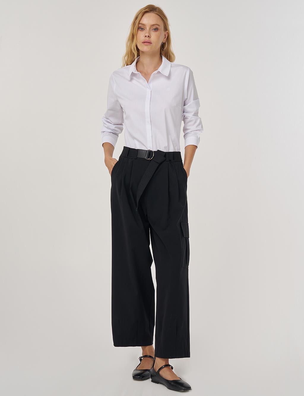 Kemer Detaylı Rahat Kesim Pantolon Siyah 