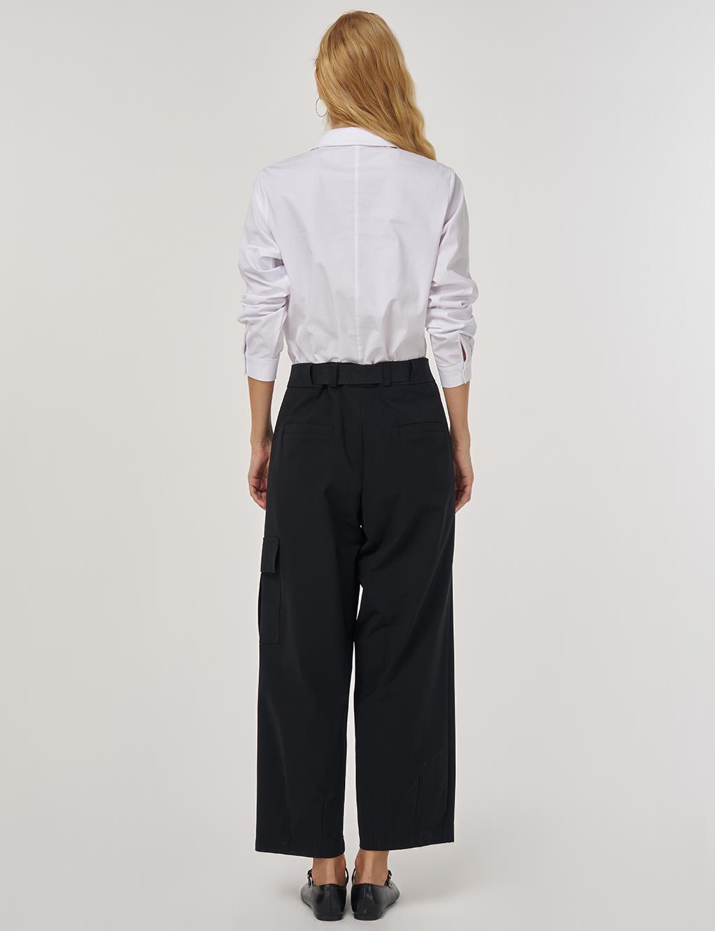 Kemer Detaylı Rahat Kesim Pantolon Siyah 