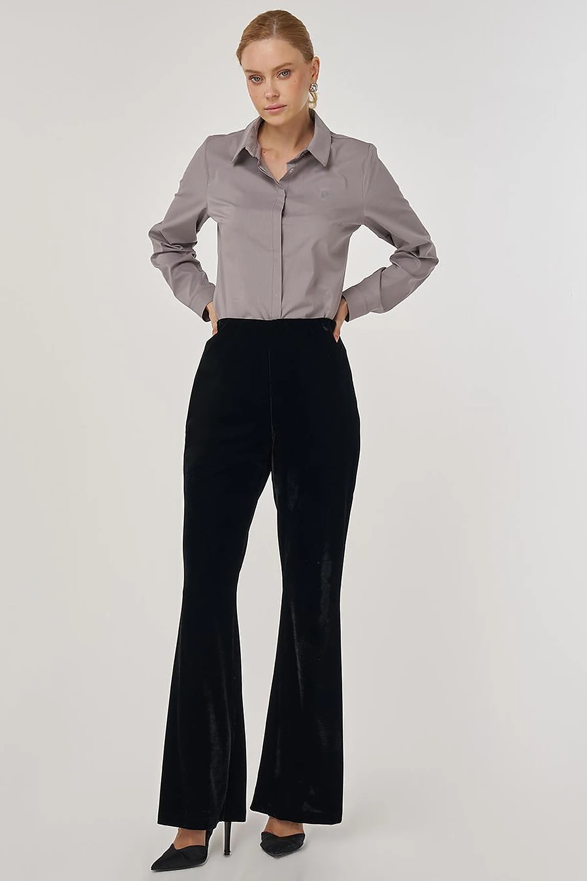 Flared Velvet Trousers in Black