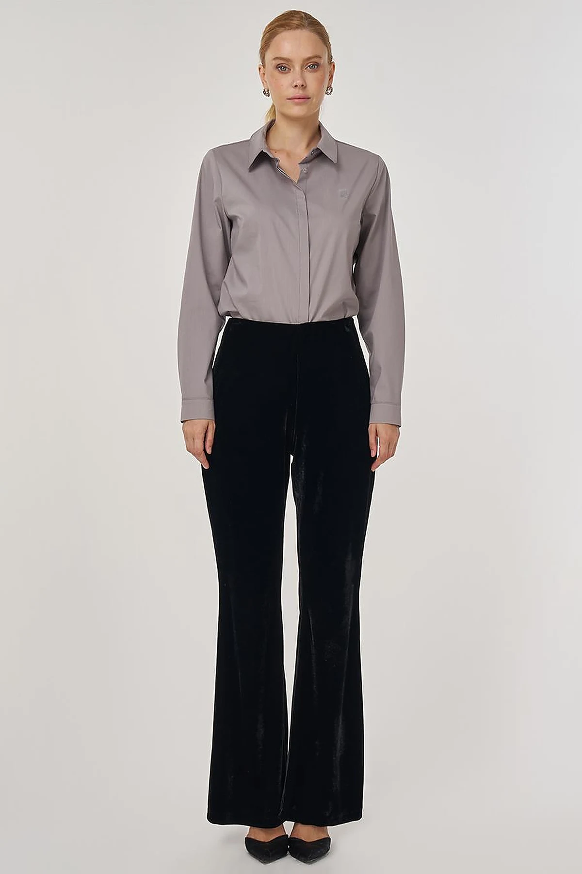 Flared Velvet Trousers in Black