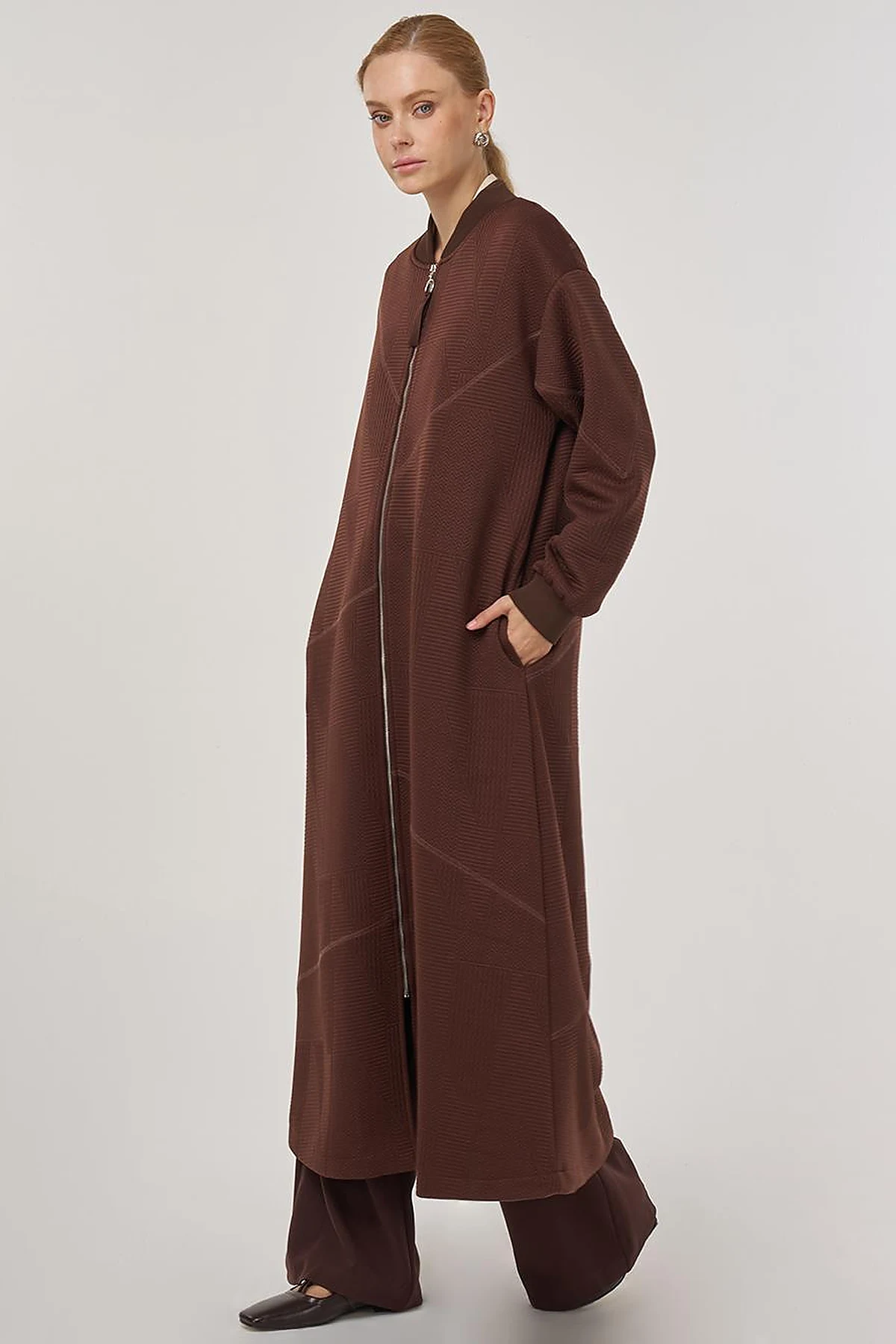 College Collar Textured Topcoat in Dark Brown