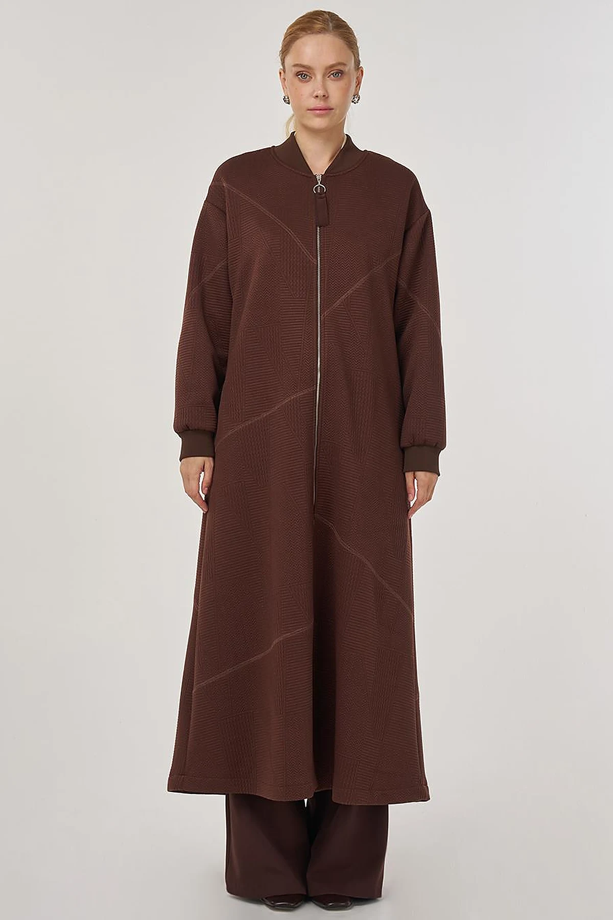 College Collar Textured Topcoat in Dark Brown