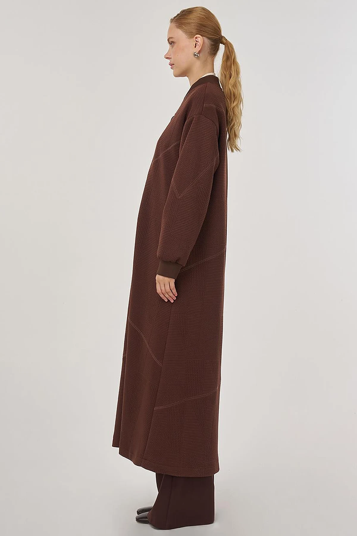 College Collar Textured Topcoat in Dark Brown