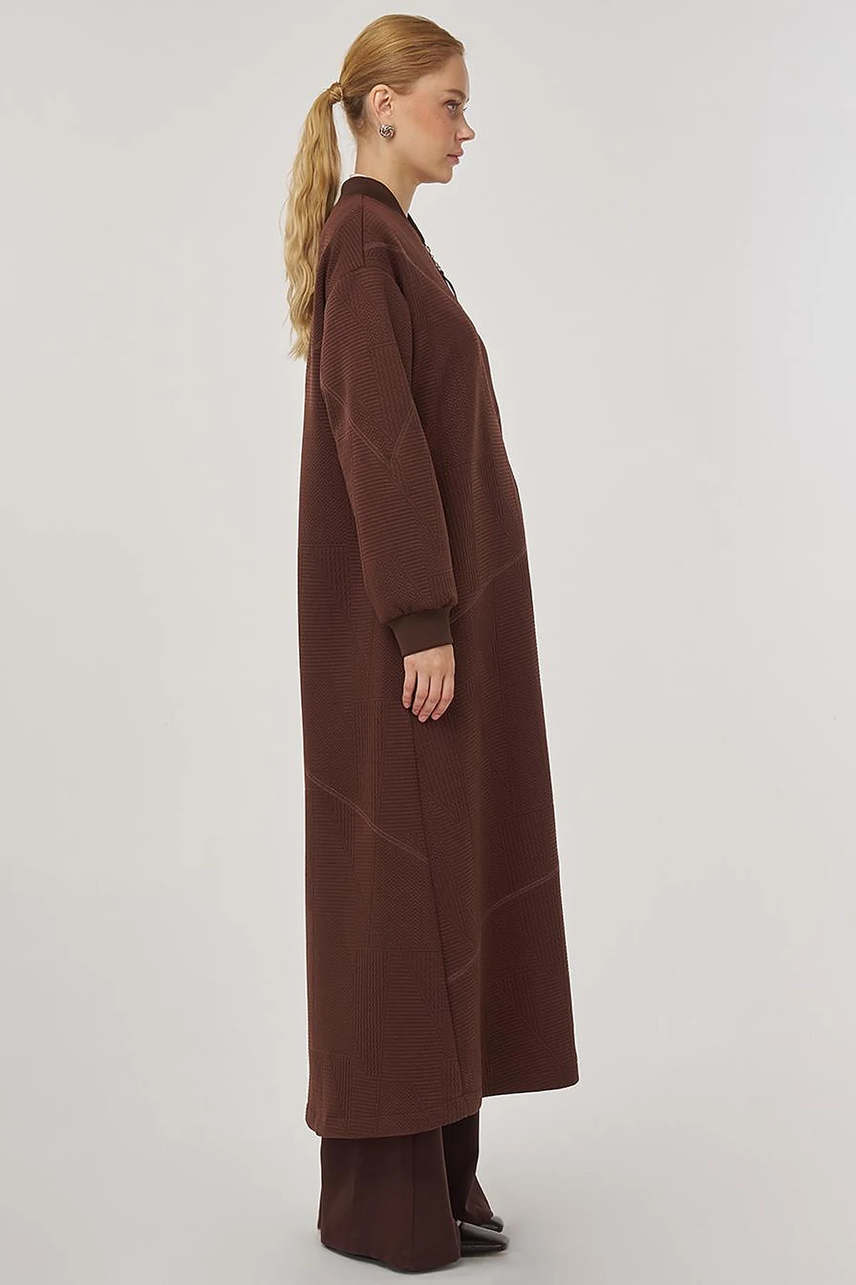 College Collar Textured Topcoat in Dark Brown
