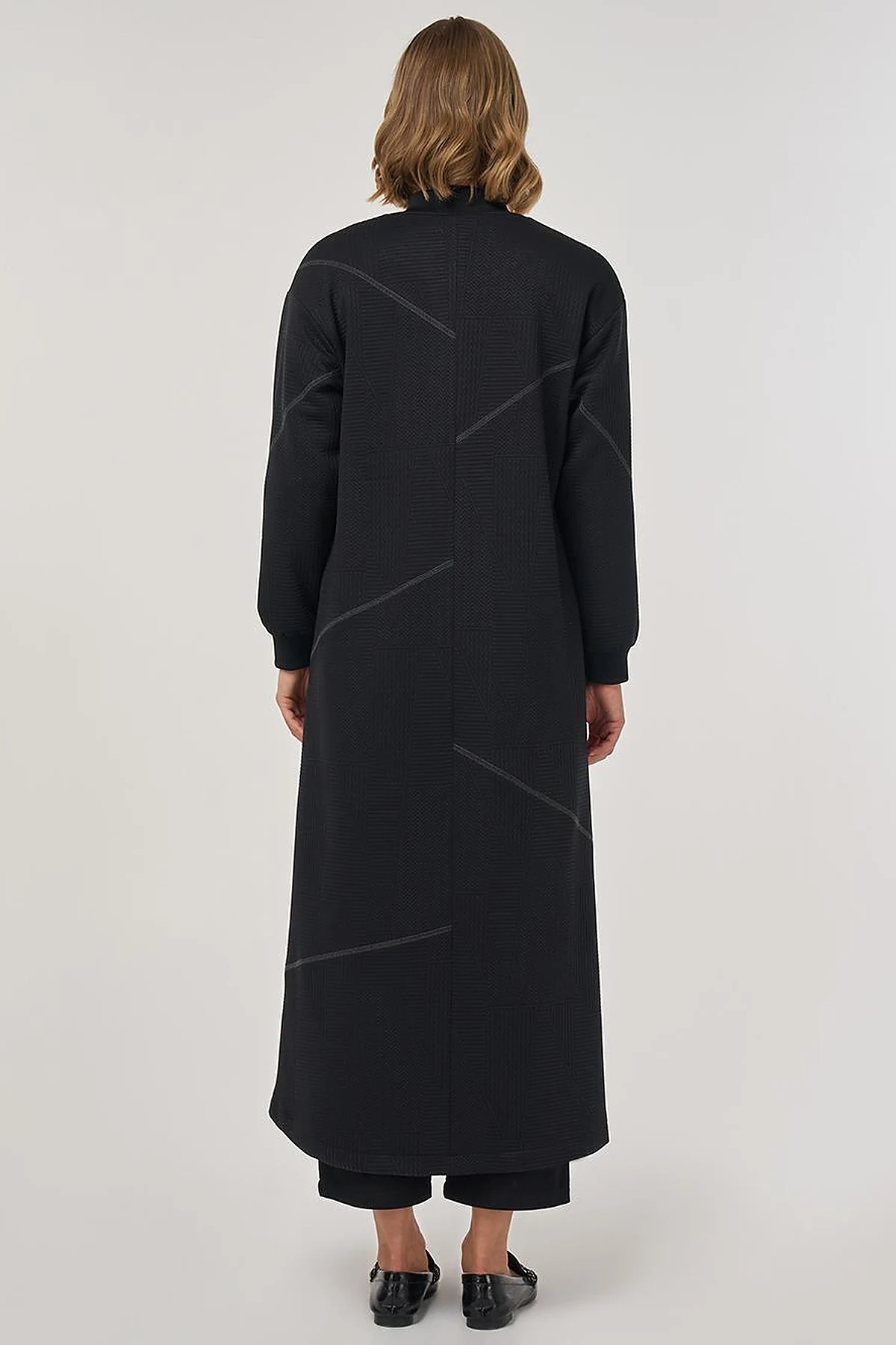 College Collar Textured Topcoat in Black