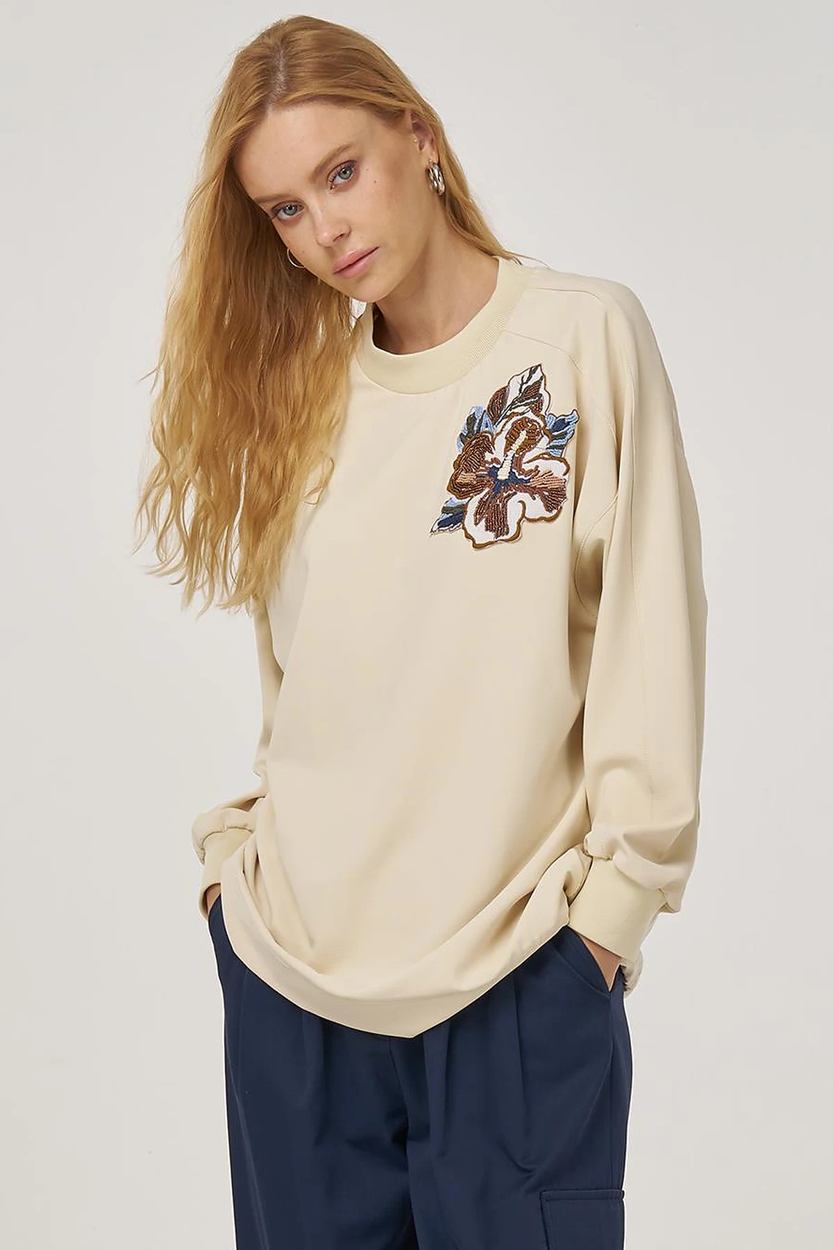Rubber Gathered Knit Sweatshirt Light Yellow