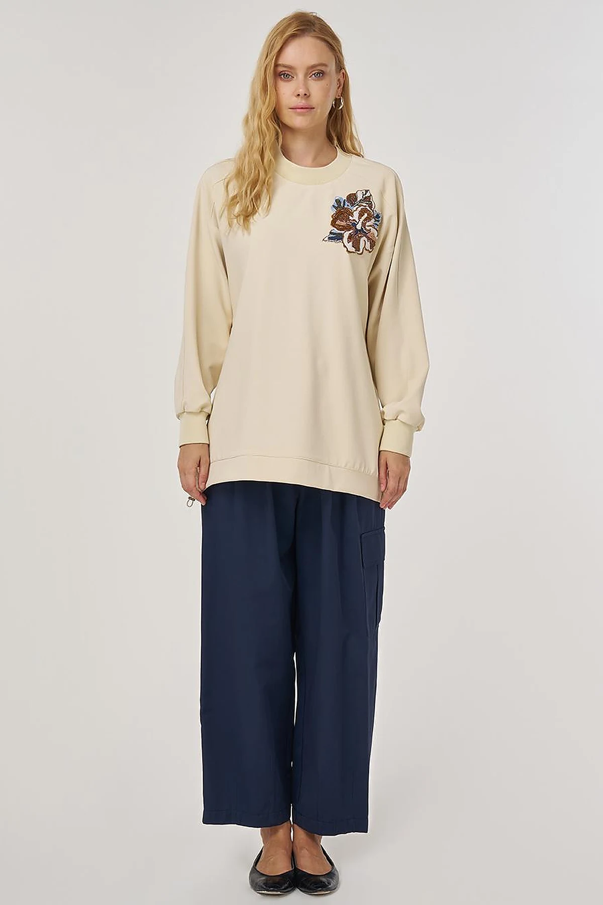Rubber Gathered Knit Sweatshirt Light Yellow