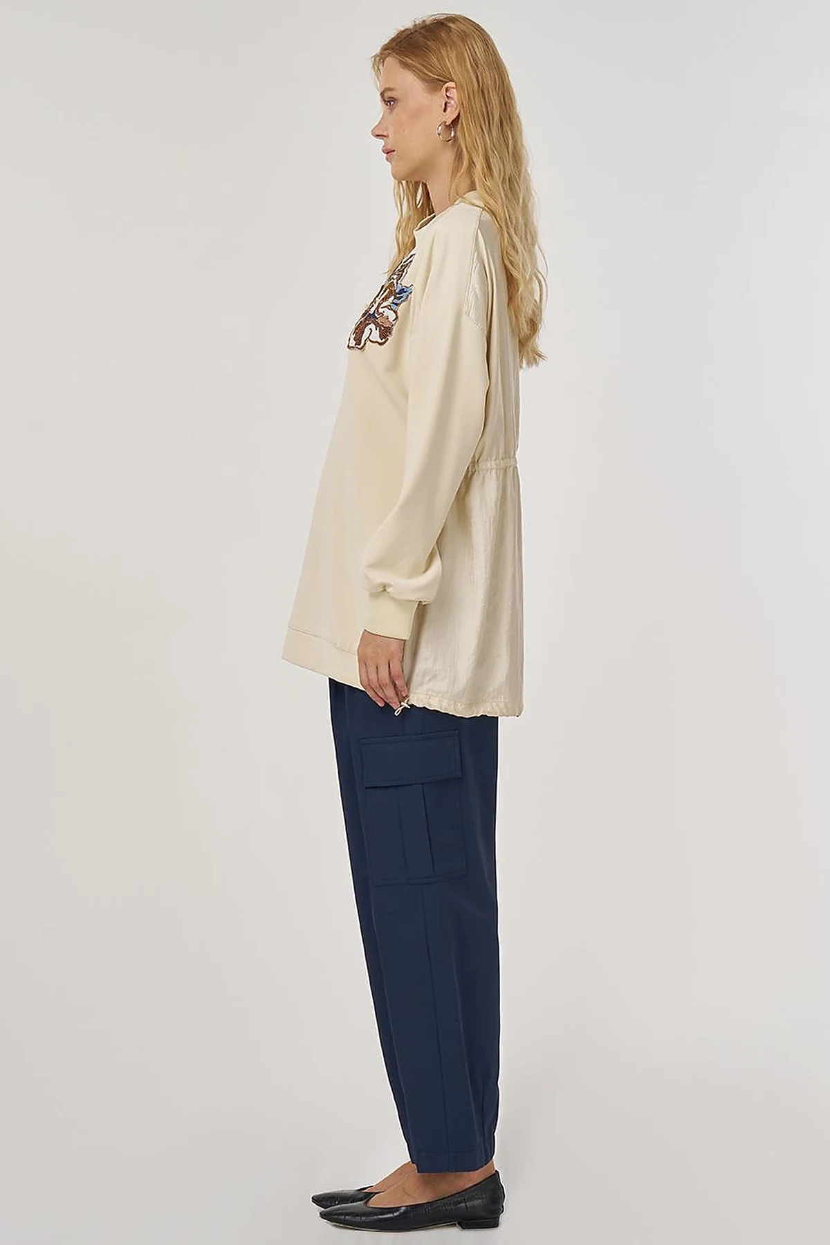 Rubber Gathered Knit Sweatshirt Light Yellow