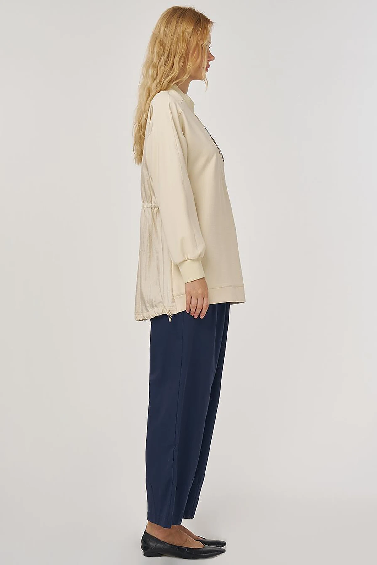 Rubber Gathered Knit Sweatshirt Light Yellow