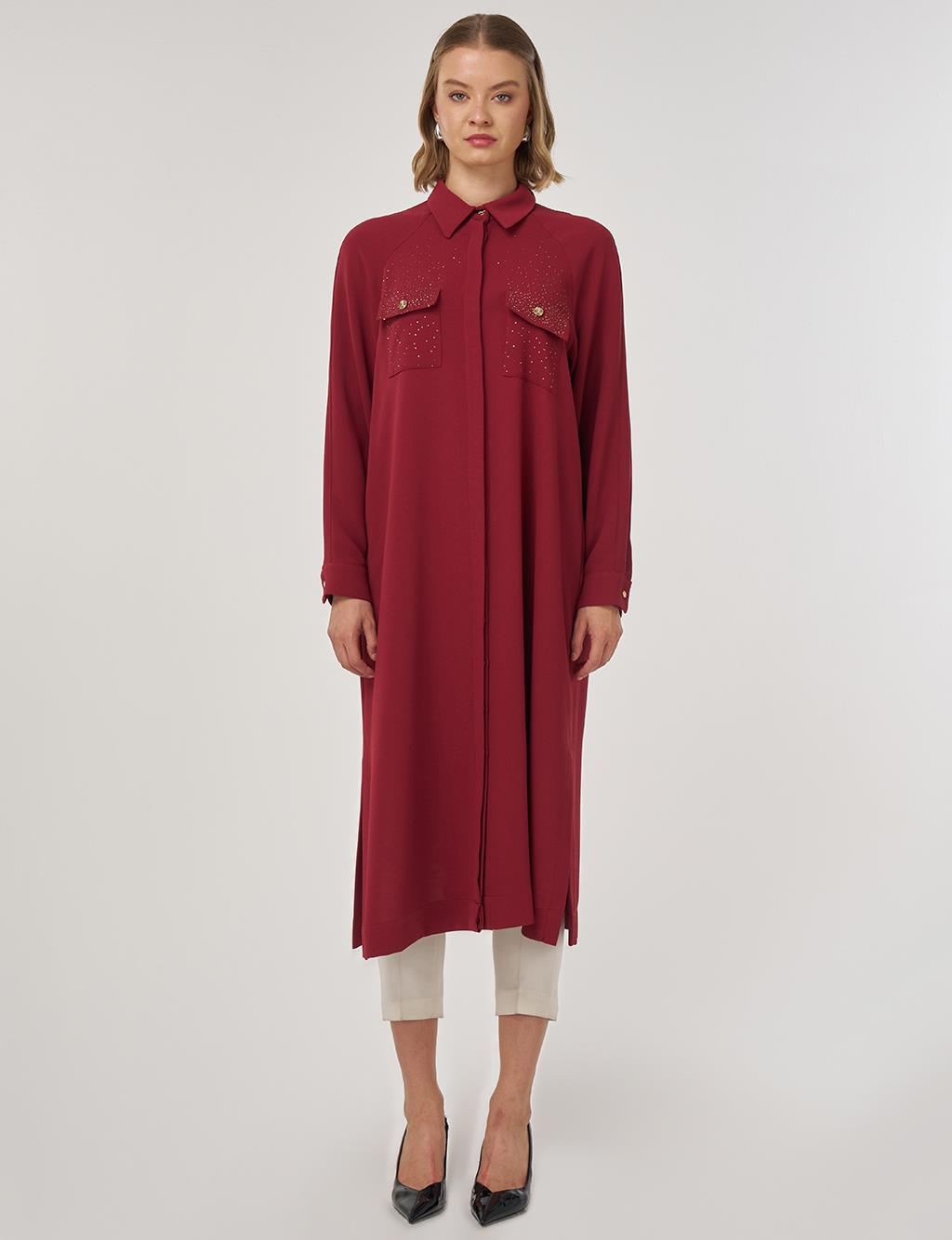 Hotfix Baskılı Uzun Tunik Tibet Kırmızısı