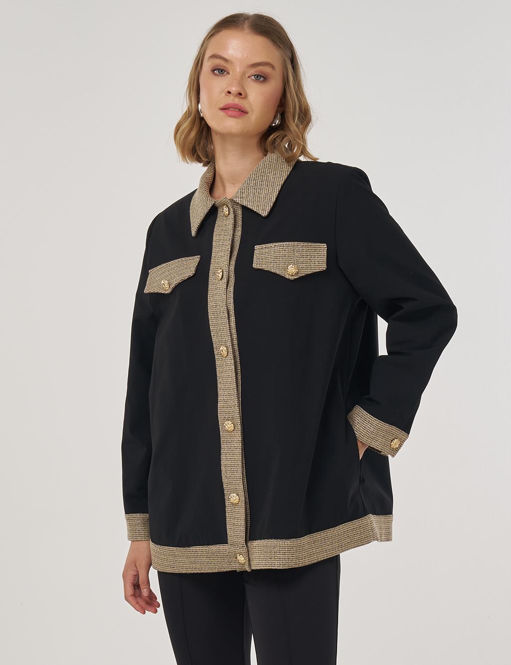 Shiny Button-Up Jacket in Black