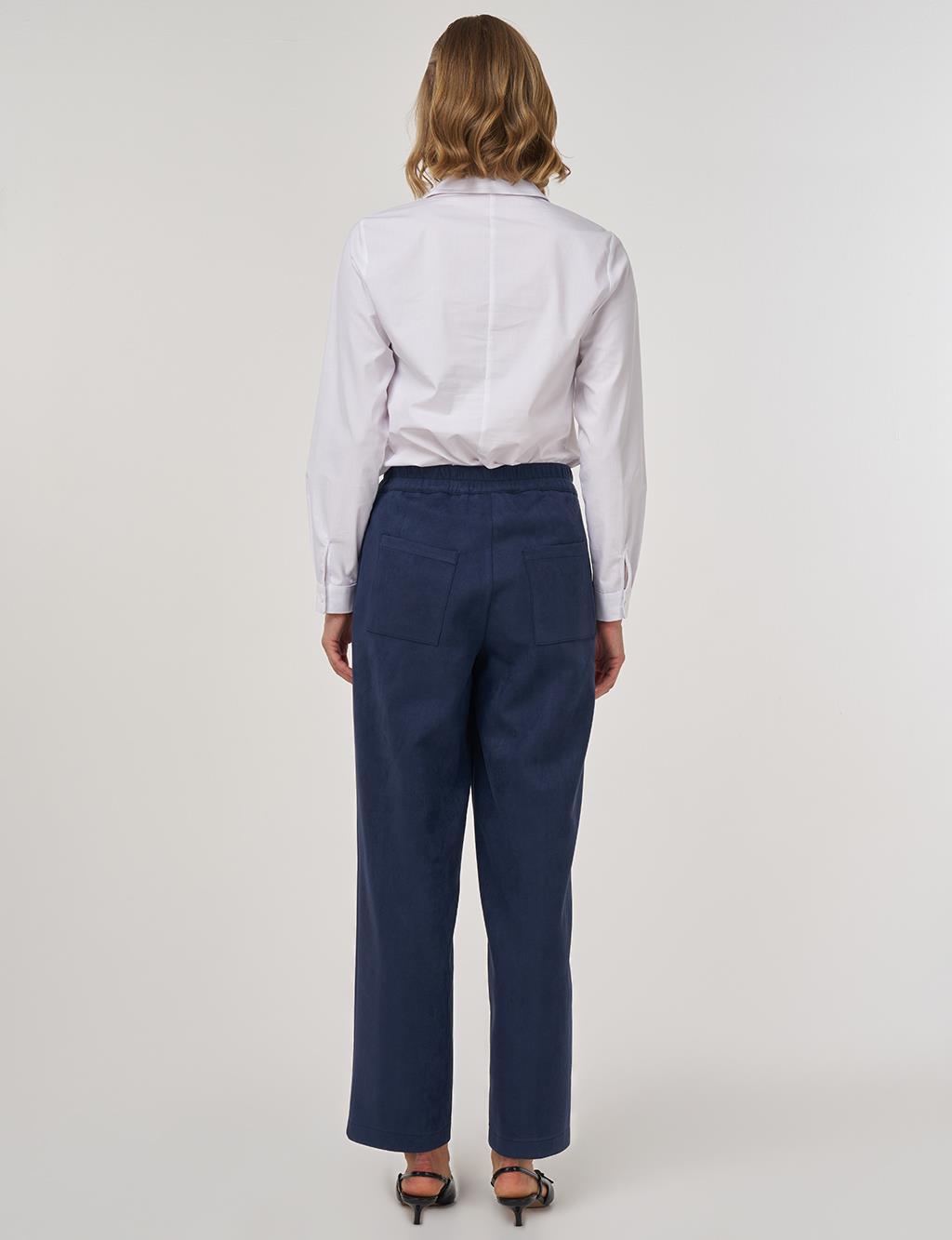 Topstitch Suede Trousers in Dark Navy