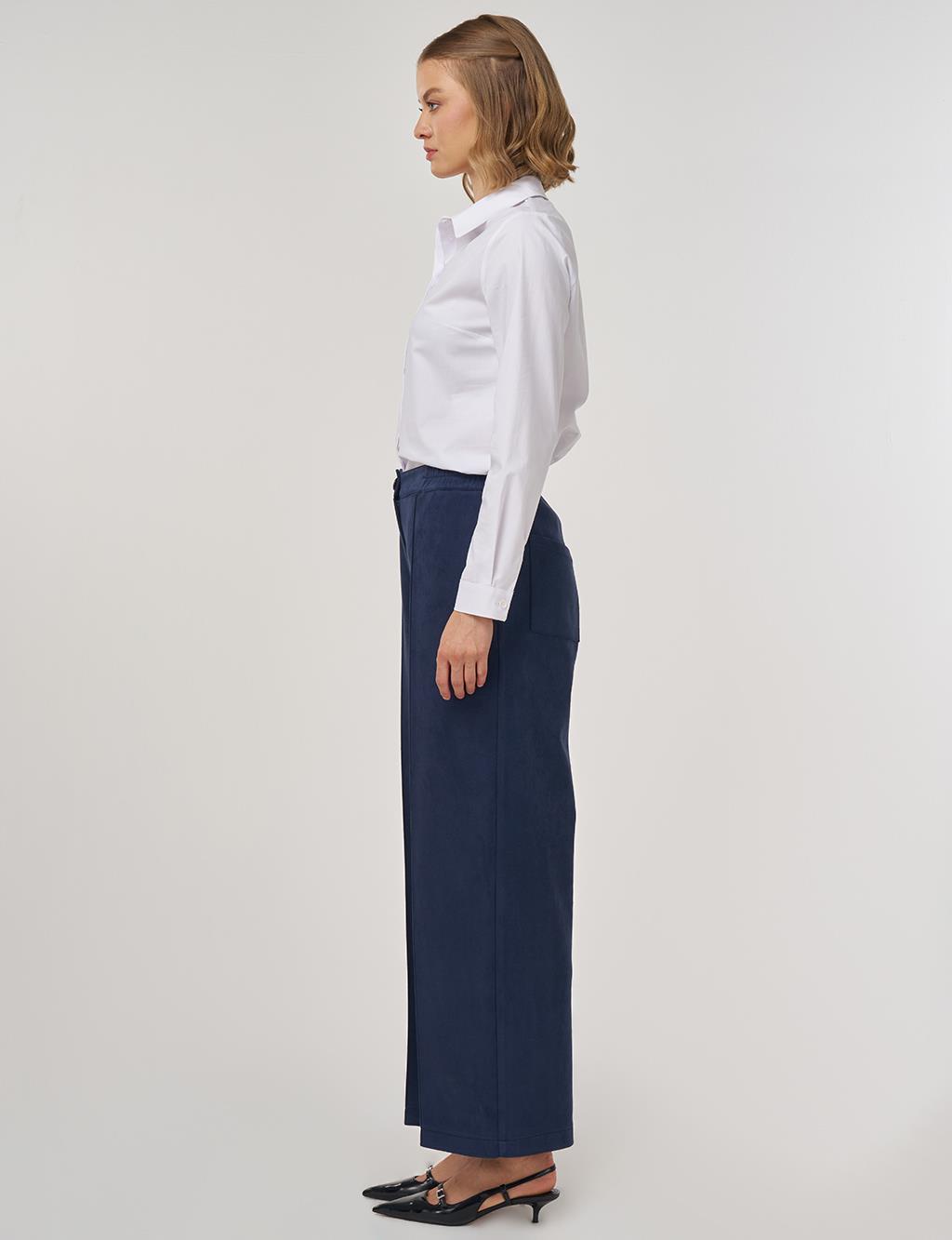 Topstitch Suede Trousers in Dark Navy