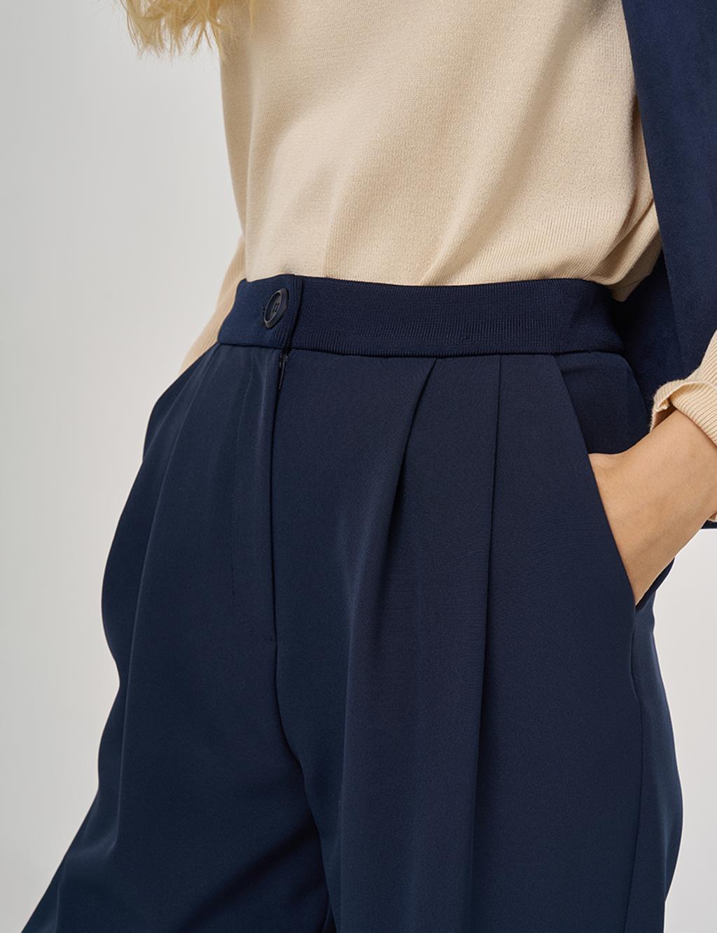 Double-Pleated Trousers in Dark Navy